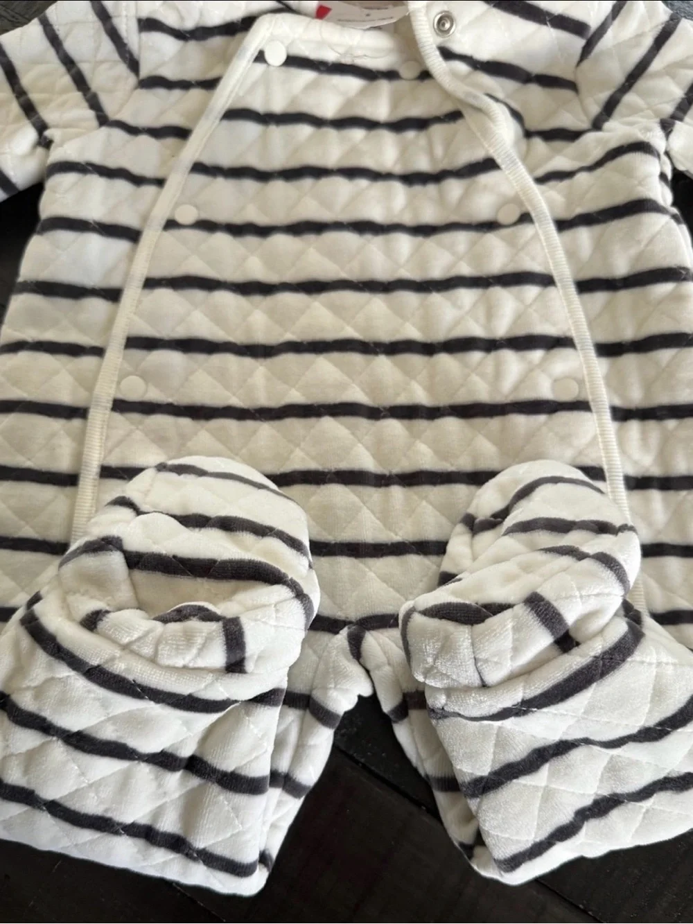 NWT Nordstrom Double Button Snap 1-Piece Hooded Suit White Gray Stripe, 3 Months